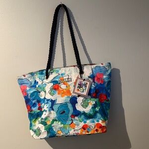 Vibrant Floral Tote Bag with Rope Handles